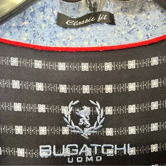 Bugatchi Uomo Classic Fit Navy Blue Print Button Down Size L - Picture 5 of 9